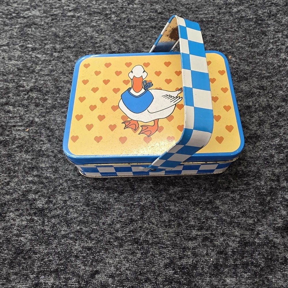 Vintage Country Goose Hinged Metal Storage Tin & Matching Melamine Tray Set 1980 - Picture 2 of 5